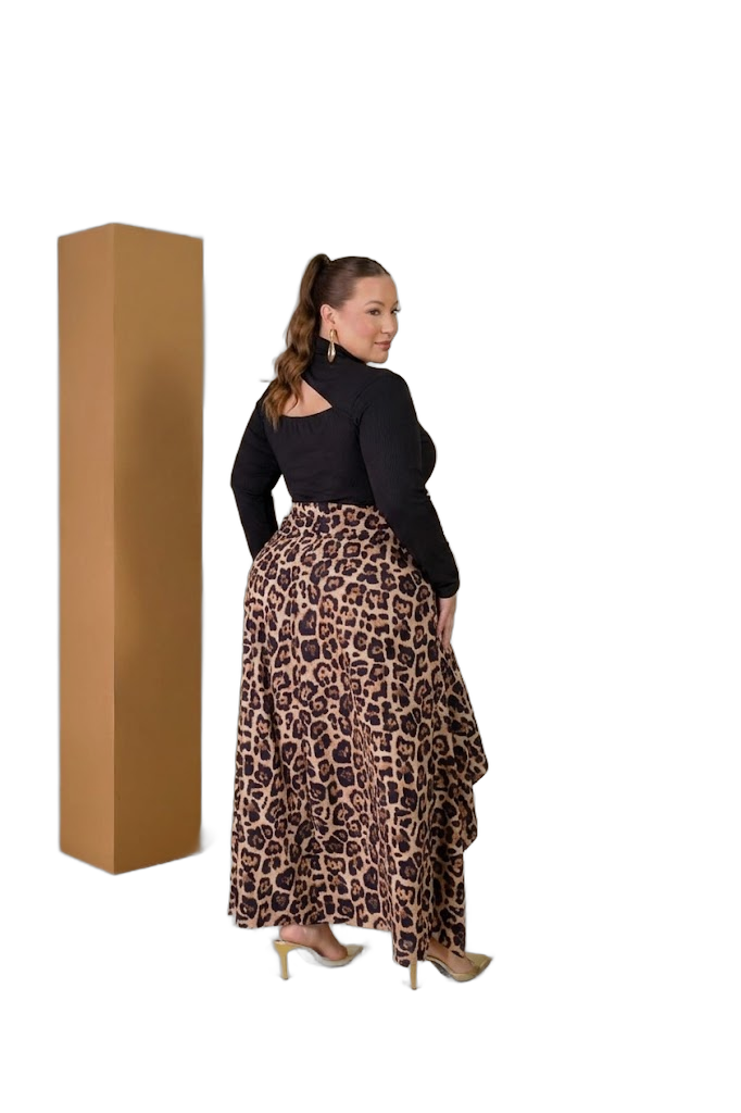 Conjunto Blusa Canelado e Saia Animal Print Tam. 48/52 - Imagem 2